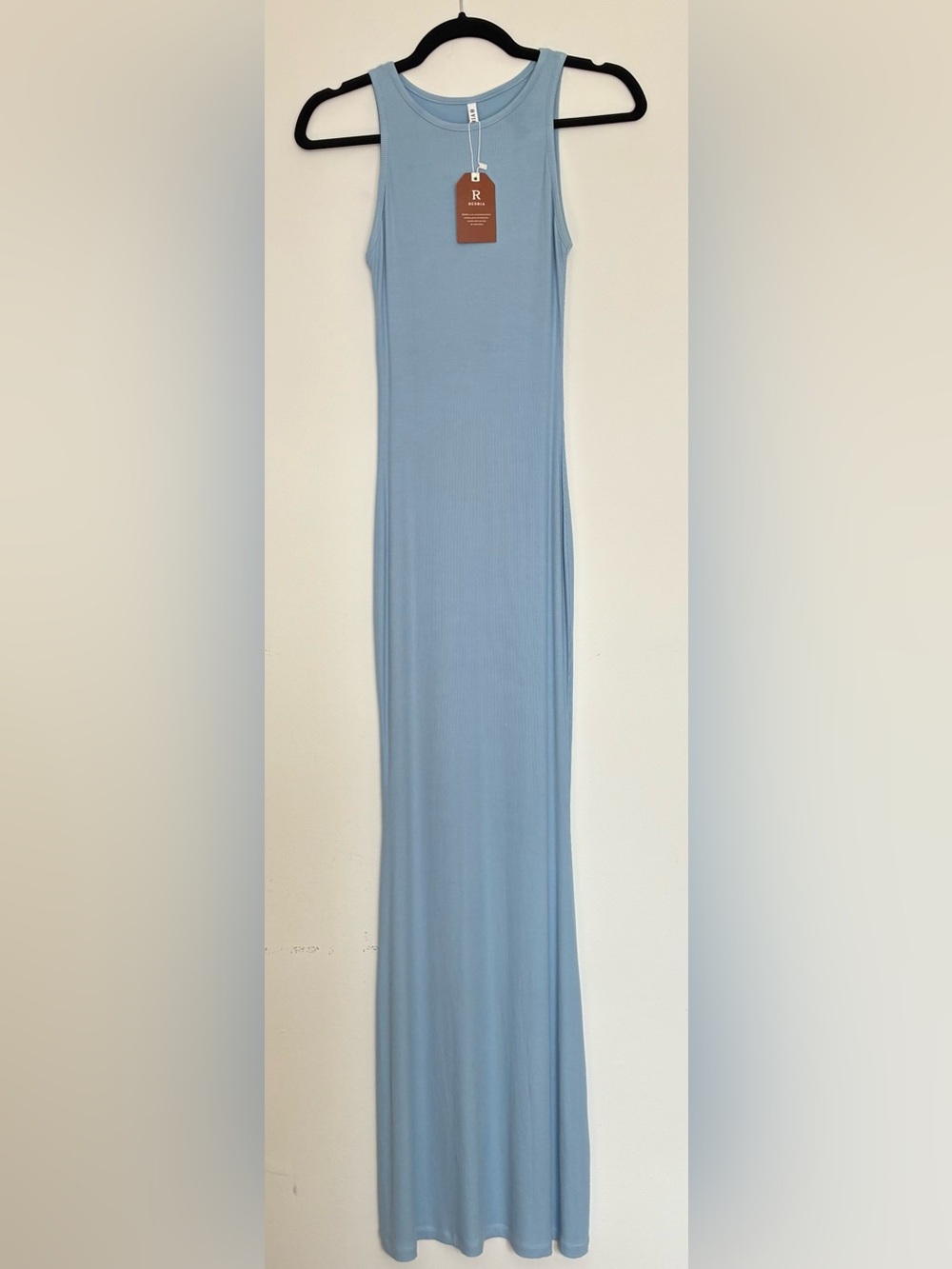 NWT Fit and Flare Bodycon Ribbed Maxi Tank Dress - Light Blue Size Medium